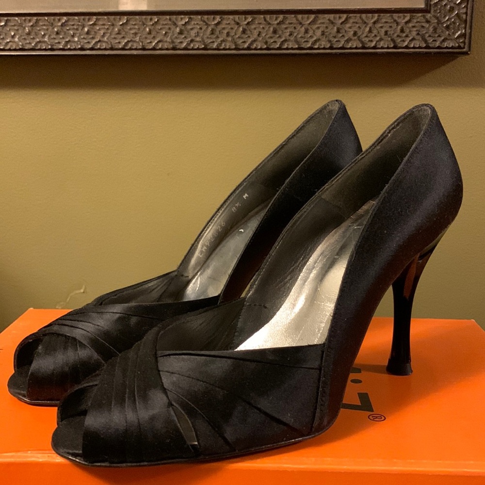 Vintage Stuart Weitzman Peep Toe Satin Heels